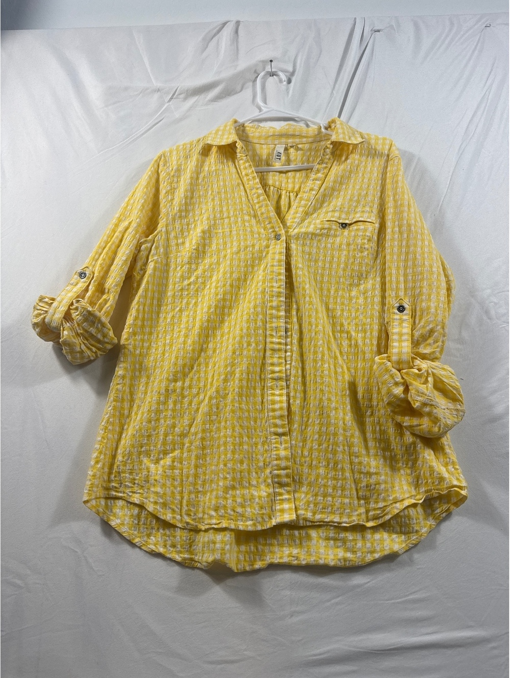 Kut from the Kloth Yellow Gingham Button-Up Shirt, Size Large